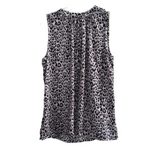 Loft Leopard Hi-Neck Tank Top Blouse Tunic Sleeveless Tie neck Pleated Medium